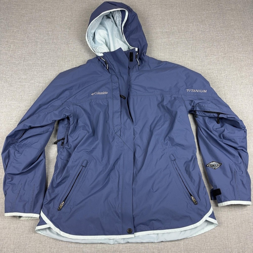 Columbia Titanium Jacket Womens Large Blue Omni-Tech Hooded Waterproof Ski Shell